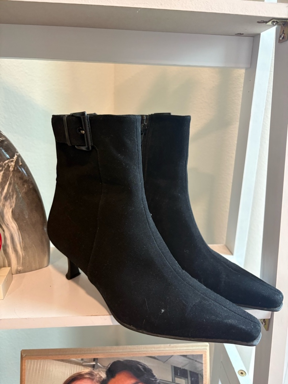 Stuart Weitzman Black Suede Pointed-Kit Heel Ankle Boots